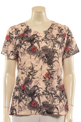 Rosa Mudflower  t-shirt i viscose med blomster og små sten